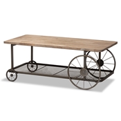 Baxton Studio Terence Vintage Rustic Industrial Natural Finished Wood and Black Finished Metal Wheeled Coffee Table